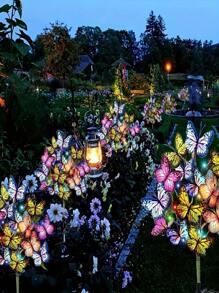 1/2 Peças Luzes de Árvore com Borboletas Alimentadas por Energia Solar com 17 Borboletas Realistas, Luzes Solares de Flores Artificiais, Luzes Solares para Gramado Externo, Adequadas para Decoração de Jardim, Pátio e Varanda, Acessórios para Quarto, Festa e Sala de Estar