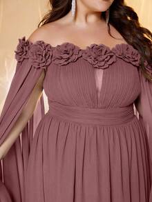 Đầm dạ hội nữ cỡ lớn SUPGIR trễ vai tay bồng họa tiết hoa 3D bằng chiffon xếp nếp, thích hợp cho các dịp trang trọng, tiệc tùng, đám cưới hoặc làm trang phục khách mời. - Bụi hồng - Xem 6