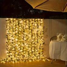 1pc 6.56ft/16.4ft/32.8ft LED Vine Fairy Lights, Leaf Decor Lights, Outdoor Green Leaf Lights, Artificial Flower Wreath With Lights, Green Leaf Garland Hanging Lights For Wall, Party, Wedding, Room, Kitchen, Indoor And Outdoor Decor