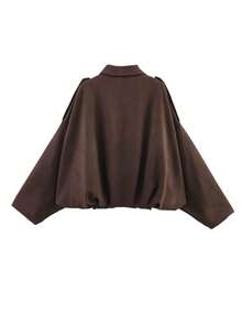 Giacca bomber da donna alla moda, con colletto alla coreana, maniche lunghe, con zip, modello ampio