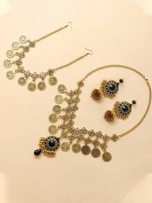 4 Pcs/Set Middle Eastern Style Exaggerated Diamond Jewelry Set Retro Bohemian Style Forehead Chain Suitable For Dressing Up For Festivals Or Thanksgiving Gift Jewelry Set - Multicolor - View 3