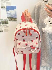 Cute & Sweet Corduroy Lightweight Large Capacity Backpack, Soft & Portable, Suitable For Outdoor Travel, Spring Outings, School, Printed Pattern Placement Is Random