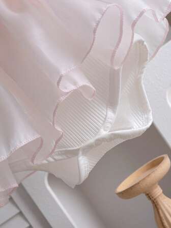 2件套女婴时尚公主风薄纱无袖连体衣和发带套装，适合夏季