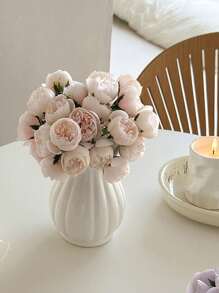 27 têtes de fleurs / 9 tiges / bouquet, camélias artificiels, une tige avec trois fleurs, fausses fleurs avec bord brûlé, roses, pivoines, fleurs de thé, accessoires pour photo de mariage, petit bouquet de décoration pour la maison, ornement, accessoires pour photo de mariage, petit bouquet de décoration pour la maison, décoration de table de salon à la maison, composition florale DIY pour la décoration de la proposition, décoration de salle à manger et de salon à la maison