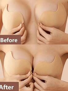 2 Pairs Skin Tone Black With Bonded Bra For Women, Reusable Push Up Bra, Invisible Backless Bra For All Seasons Sticky Bra Sticky Push Up Bra Halloween Strapless Bras Corset Top Halloween Costumes Strapless Bras Sticky Bra Women Clothes Set Dresses For Women Elegant - Multicolor - View 4