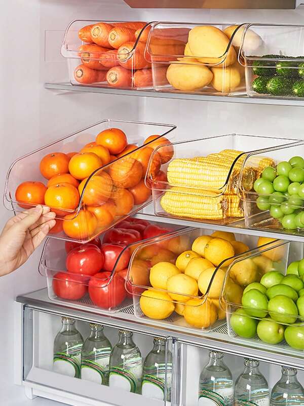 1 pieza/2 piezas Organizadores apilables para refrigerador - Contenedores de almacenamiento de plástico transparente para congelador/refrigerador, cajones herméticos con asas