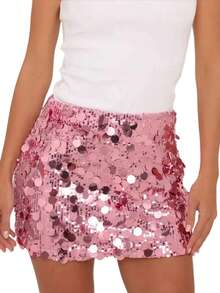 Mini Sequin Skirt For Women Sexy Stretchy Pencil Bodycon Night Out Party Club Sparkly Skirts - 粉色 - 查看 6