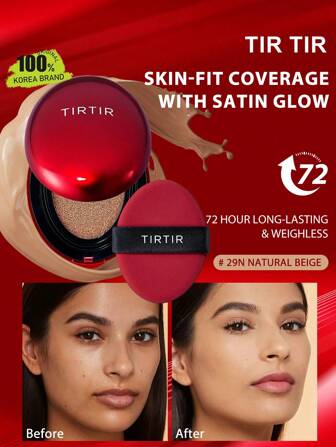 TIRTIR MÁSCARA AJUSTADA COJÍN ROJO 29N BEIGE NATURAL, Película de cobertura aérea, Capa mate difuminada, Velo de micro-cristal luminoso, Adherencia a prueba de máscaras, Uso libre de aceite para el acné, Capa magnética de bloqueo de hidratación, Núcleo fresco sin aire, Mini de viaje magnético, K-Beauty, Maquillaje coreano, 18g/0.63oz