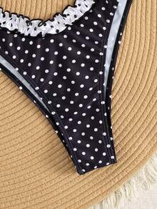 Czarno-białe kropki kontrastowe kokardki marszczenia na dole śliczne bikini na wiosnę/lato plaża