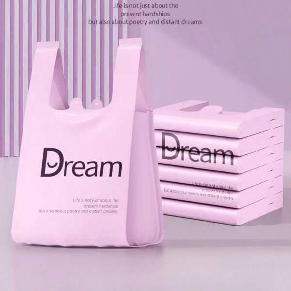 50pcs/Tank Top Printed Garbage Bag For Household Kitchen, Thickened And Not Easily Breakable, Portable Bag With Handle, Packing Bag, Vest Bag