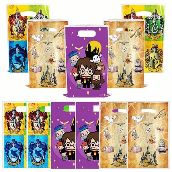 Warner Bros Sacolas de doces Harry Potter da Warner Bros - Pacote com 10 saquinhos para lembrancinhas de festa do Mundo Mágico, sacolas temáticas de Hogwarts para decoração de festas de aniversário