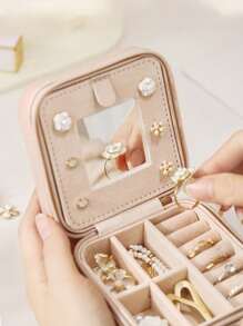 A Jewelry Storage Box With A Makeup Mirror, Portable Travel Zipper Jewelry Box, Simple Travel And Home Jewelry Box, Fashionable Personalized Leather Mini Jewelry Box For Earrings, Necklaces, Rings Storage, Dust-Proof Small Jewelry Storage Box, Jewelry Accessory Storage Box And Vanity Box, Perfect For Storing Rings, Pendants, Earrings, Ties, Bracelets, Great Gift For Girlfriend, Mother's Anniversary, Men's & Women's Gifts