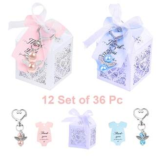 Shower Party Favors, Angel Keychain Favors With Thank You Cards And Gift Boxes - Shower Gift Souvenir, Shower Favors Bag, Shower Gifts For Guests - 12 Set Of 36 Pc