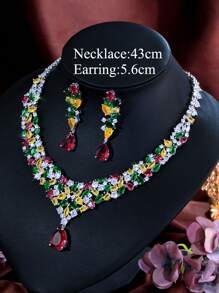 1 conjunto de colar e brincos femininos super luxuosos, multicoloridos e brilhantes, com zircônia cúbica, para festival e festa, conjunto de joias para mulheres, decoração de casamento