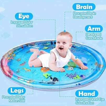 1pc Inflatable Round Dolphin Water Play Mat, PVC Material, Suitable For Toddlers, Cartoon Design Water Pad, Encourages Activity And Sensory Development, Excellent Gift For Christmas, Halloween, Thanksgiving, New Year, Valentine's Day