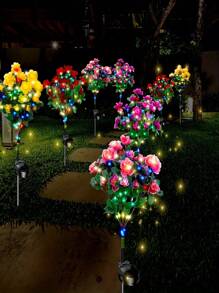 1 Peça Luz Solar de Flor de Rododendro - Decoração de Jardim Externa com LED, Luminária de Piso de Pátio Eficiente em Energia com Pétalas Refletivas Multicoloridas, Iluminação Solar para Caminho para Ambientação Noturna, Luzes de Jardim Noturno | Design de Luz Floral