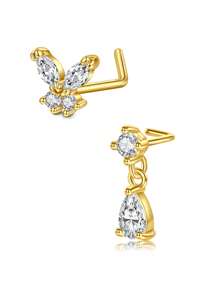 AVYRING 2 Peças 20g Brinco de Nariz Pendente em Formato de L Pendente para Mulheres, Brinco de Nariz de Aço Inoxidável com Flor de Zircônia Cúbica, Argola de Nariz Pendente, Joia de Piercing de Nariz