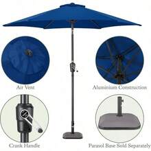 Tilting Garden Parasol Umbrella UV Protective Polyester Canopy With Crank Handle - Navy - View 6