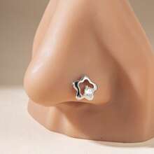 1pc Fashion Charm Style Copper Inlaid Zirconia 'L' Bar Flower Stainless Steel Nose Stud, Suitable For Women Daily Wear, Body Piercing Jewelry, Gift For Friends