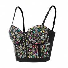 2025 Sexy Diamonds Beaded Tank Tops Summer Bustier Corset Top Tight Fitting Corset Tank Top Suspender And Striped Tops For Women - 紫色 - 查看 1