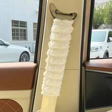 2pcs White Puff Car Shoulder Pads, Soft & Comfortable Anti-Chafing Shoulder Covers, High-End Car Seat Belt Protector Covers, Creative Car Interior Accessories - White - View 8