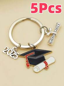 5 piezas Llavero unisex de graduación 2025-2026, llavero de gorra de graduación de aleación con forma de gota de aceite, regalo de recuerdo de ceremonia de graduación, colgante para mochila y bolso