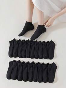 20 Pairs Unisex Basic Black Ankle Socks, Minimalist, Comfortable, Breathable For Daily Wear, Home, Travel