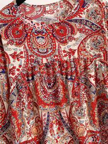 2025春夏新款复古印花宽松长袖圆领连衣裙，优雅休闲度假旅行必备 - 彩色 - 查看 4