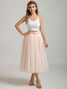 1 Pc Midi Length Tulle Skirt With Removable Ribbon For Cosplay Halloween Prom Party Evening Costumes Valentine's Day Valentines - Multicolor - View 14