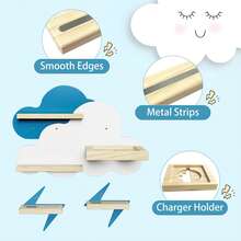 Tonie Magnetic Wall Shelf Set Of 3' Wooden Floating Shelves For Tonie Figures' Toniebox' Charging Station' Decorative Hanging Shelf For ' Nursery Room (Cloud And 2 Lightning) - 1 - View 3