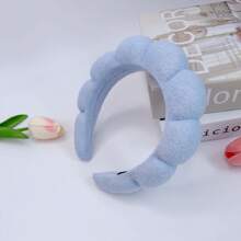 3pcs Cloud-Shaped Sponge, Linen Textured Headband, Wide Brim Hair Accessory For Washing Face, Bathing, Makeup, Spa, Sports