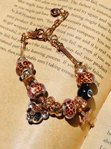 1 Stück Damen 8-Ball Pool Dekor Armband, Stern & Kreuz Dekor Armband, minimalistisches Leopard Dekor Armband, verstellbares Paar Armband