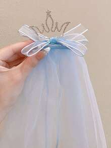 1pc Girls Princess Long Veil Crown Hair Clip, Cute Hair Accessory - Multicolor - View 14
