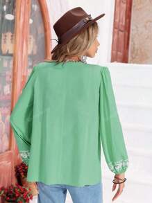 Rusttydustty Damen Langarm Bluse mit grüner Blumenstickerei, boho, für Ostern, Strand, Hawaii, Coachella Musikfestival, tropischer Urlaub