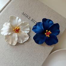 2pcs Solid Color Flower Hair Clips, Elegant Beach Hair Accessories For Women, Suitable To Style Bangs, Side Hairpieces And Ponytails, Perfect For Photo Shoots And Vacations Claw Clips Hair Claws Hair Barrettes, School Stuff, Vacation Outfits Woman - Navy & White - View 8