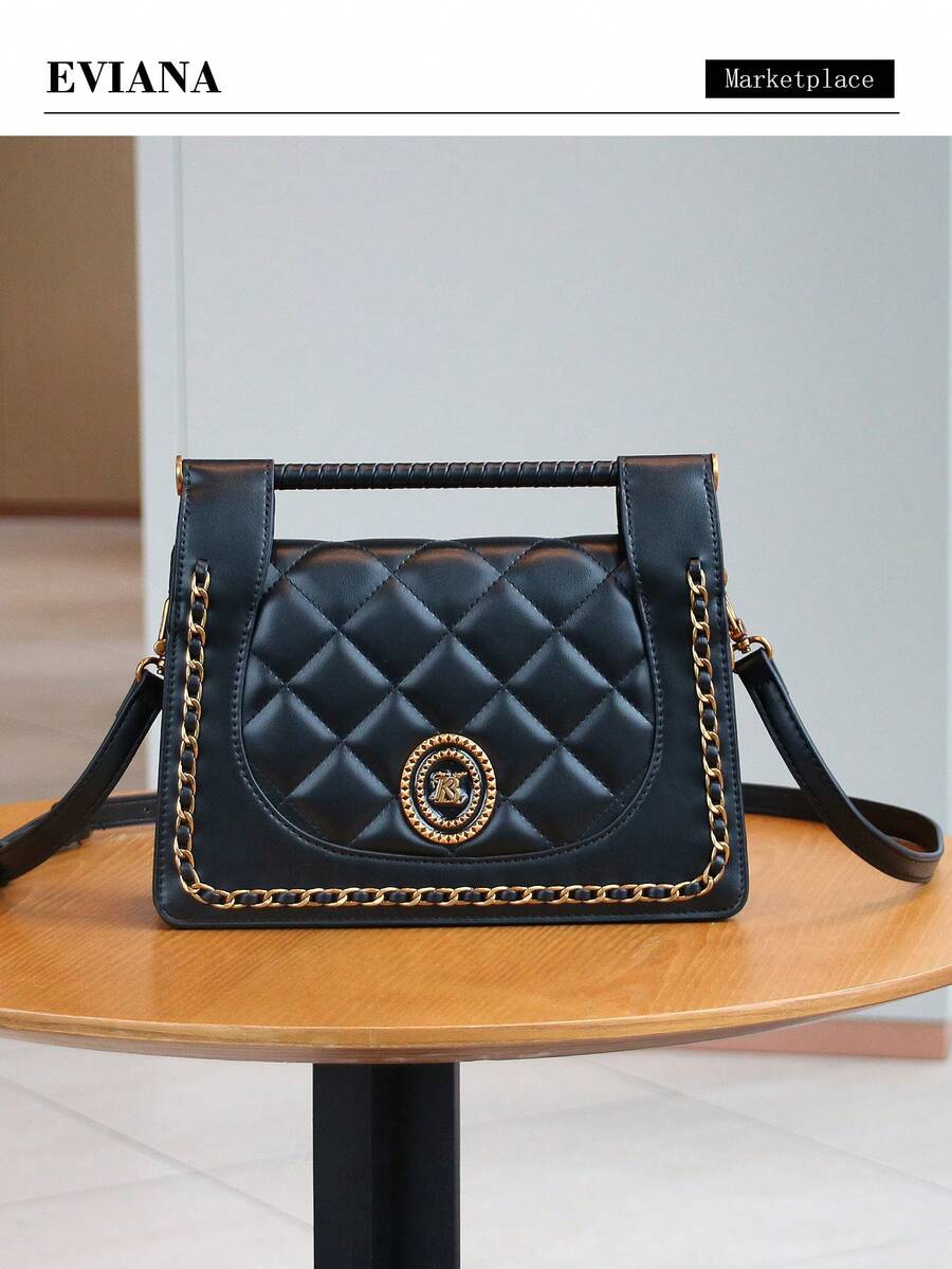 2025 New Summer French Style Rhombus Texture High-Quality Handbag, Luxury Fashion Chain Strap Square Crossbody Bag, Versatile Shoulder/Underarm Bag For Commuting - Multicolor - View 1