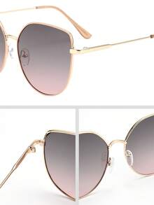 1 Pair Cat Eye Metal Copper-Tone Gradient Lens Fashion Glasses For Women, Suitable For Daily Street Style, Tropical Beach Vacation, Fits All Face Shapes, Summer Family Travel Accessory - 1pc黑雙灰 - 查看 10
