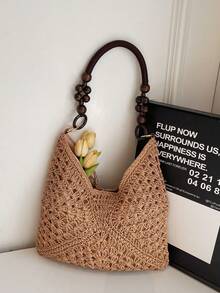 New Simple Handmade Woven Straw Shoulder Bag For Women