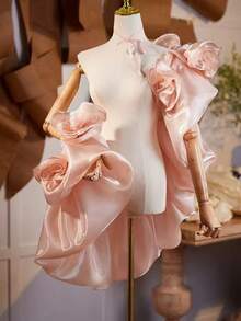 Khăn choàng trang trí hoa hồng bụi thủ công theo phong cách Châu Âu & Mỹ, Phụ kiện cô dâu hoa 3D tự làm, Trang phục mùa thu cho phụ nữ - Màu Hồng  San hô - Xem 3