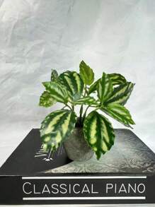 Planta artificial en maceta con hojas de menta, flor de lirio, planta falsa para decoración del hogar, mini maceta de piedra para paisajismo, regalo para el Día de San Valentín