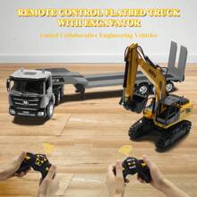 Remote Control Tow Truck With RC Excavator Set, RC Tow Engineering Car With Light And Sound
