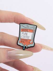 1pc Fashionable Coffee Is My Blood Type Brooch Decoration - Coffee Brown - View 4