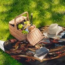 Manta de franela, mantas para exteriores con diseño de escudo, flor, demonio dorado y ángel. Un accesorio de picnic elegante y decoración de pared colgante para aventuras al aire libre y temas únicos para el hogar. - Multicolor - Ver 4