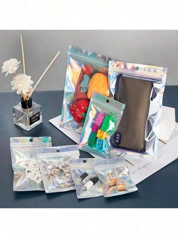 50 piezas/Paquete Bolsas con cierre hermético transparentes y reutilizables, bolsas de almacenamiento a prueba de olores para joyas, pestañas postizas, cosméticos, piezas pequeñas, accesorios electrónicos y talla grande
