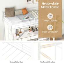 GOFLAME Metal Twin Loft Bed, Space-Saving Loft Bed Frame With Full-Length Guardrail, 2 Ladders, Ample Under-Bed Space For Work, Leisure & Storage, No Box Spring Needed - White - View 4