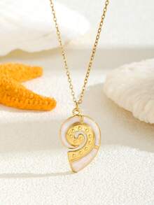 1pc Elegant Fashion Gold Colored Marine Life Shell Conch Turtle Pendant Stainless Steel Bar Necklace For Teenagers Boys And Girls Daily Street Festival Beach Party Travel Wear, Suitable As Birthday And Holiday Gifts For Family, Friends And Classmates - Gold - View 4