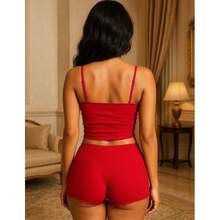 Ribbed Baby Doll With Lace Comfortable With Velvety Touch BDCRCTA065 - Rojo - Ver 2
