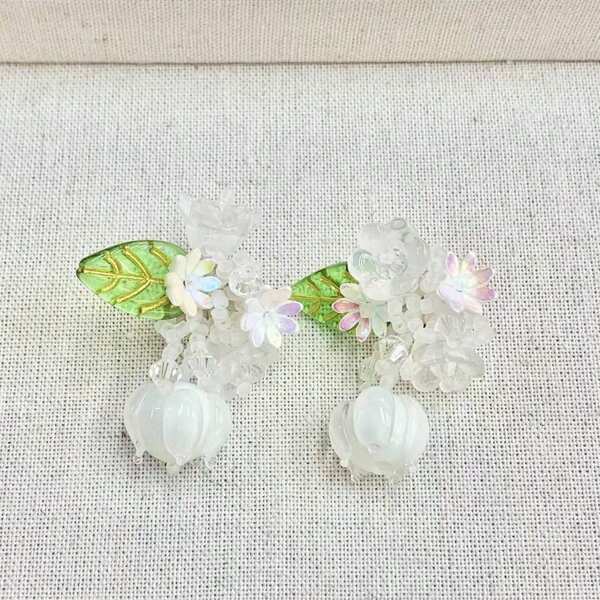 1 Pair Handmade Colorful Lily Of The Valley Flower Cluster Stud Earrings, Cute Countryside Style Dainty & Versatile Earrings