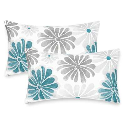 2pcs Soft Polished Upholstery Cover With Comfortable Two-Coloured Blooming Flowers Sofa Bed Upholstery Cushion Cover Farmhouse Upholstery Teal Dark Grey With No Pillow Core On One Side Home Decor Bedroom Decor Room Decor Aesthetic Room Decoration Stuff Living Room Decor Cushion Covers Pillow Case Pillow Cases