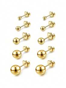 5 pares de pendientes de botón para mujer, set de pendientes de botón, pendientes de botón de cubic zirconia pequeños, pendientes de botón de acero inoxidable hipoalergénicos con CZ para mujer, sin níquel y sin alergias, pendientes de botón de respaldo plano